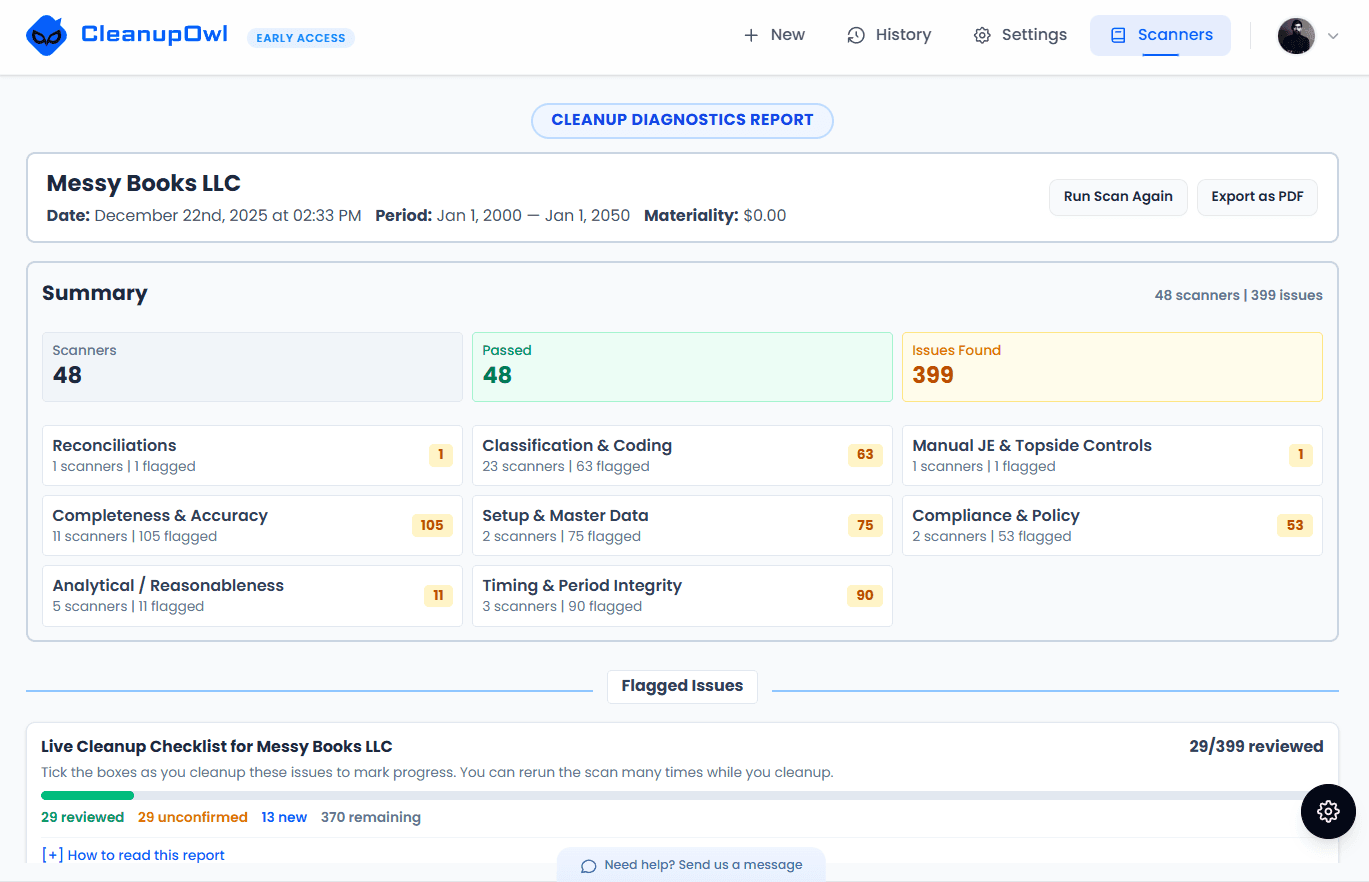 Cleanup Owl diagnostic report preview